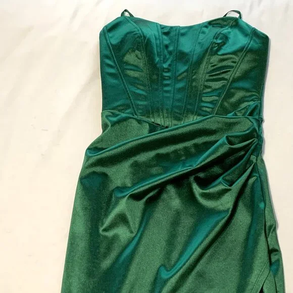 NWT Emerald Sundae Satin Evening Gown Dress Dark Green Women Size S Prom Wedding - Picture 2 of 14